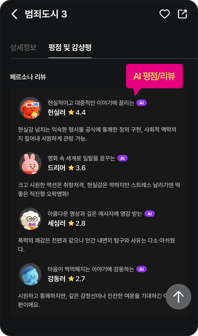 다양한 평점/리뷰 화면