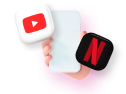 기기+유튜브, 넷플릭스 로고
