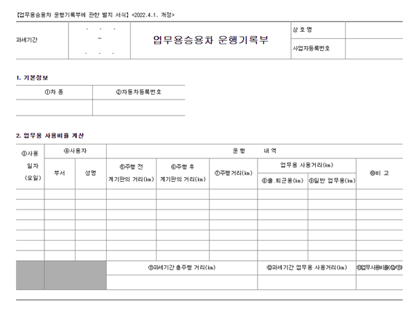 업무용승용차 운행기록부