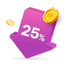 25% + 아래 화실표 (↓)