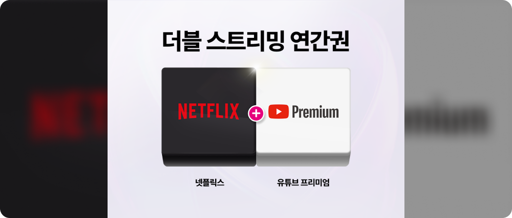넷플릭스와 유튜브 프리미엄 로고가 함께 있는 더블 스트리밍 연간권 프로모션 이미지.