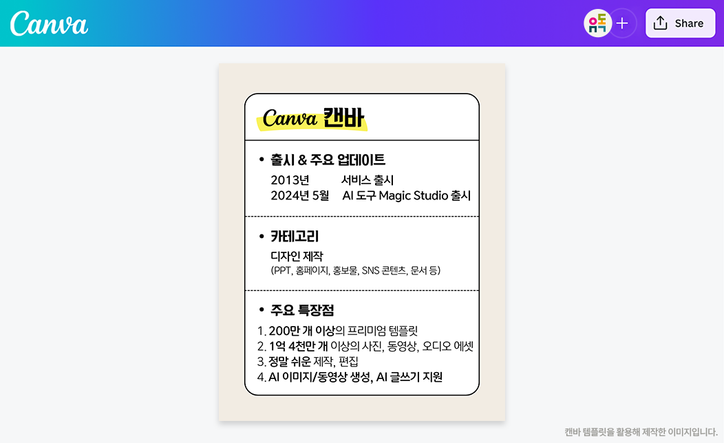 Canva 서비스 특징 이미지