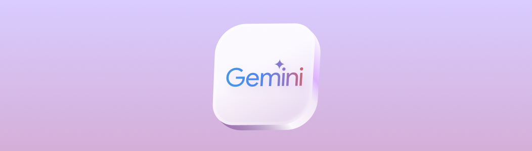 보라색 배경 중앙에 Gemini 로고가 배치된 단일 이미지입니다.
