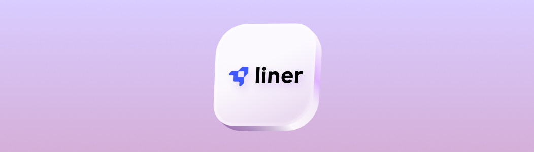 보라색 배경 중앙에 liner 로고가 배치된 단일 이미지입니다.