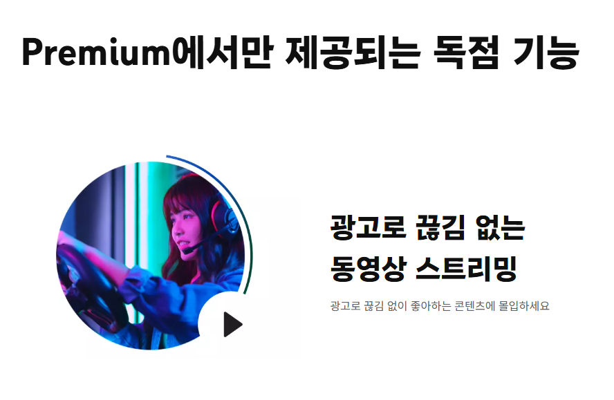 유튜브 프리미엄의 광고 없이 동영상을 스트리밍하는 혜택 안내 이미지