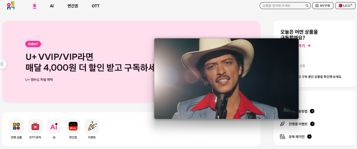 유독 웹페이지 위에서 유튜브 뮤직비디오를 PIP 모드로 재생하는 화면